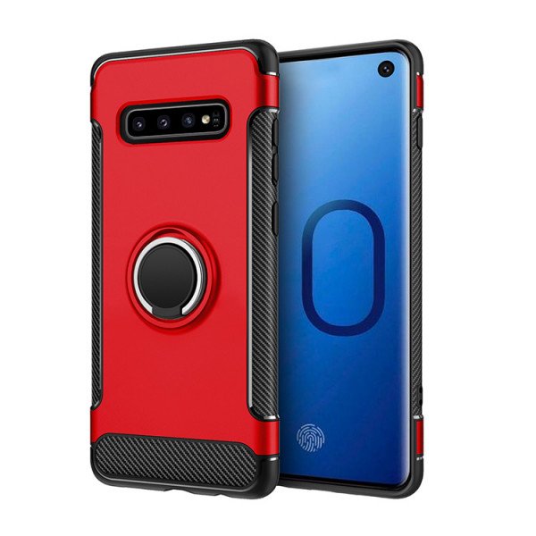 Wholesale Galaxy S10 360 Rotating Ring Stand Hybrid Case with Metal Plate (Red)